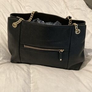 Karl Lagerfeld Paris black leather tote with gold chain handles